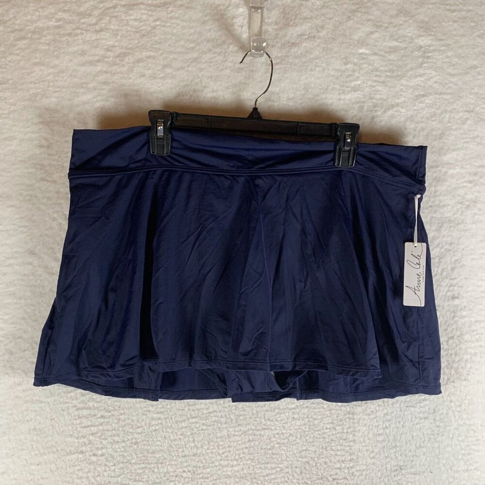 Anne Cole Rock Banded Swim Skirt Women's Plus 22W Navy Blue Nylon Stretch S9434